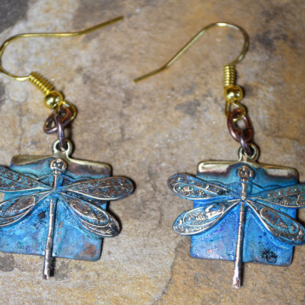 Patina Brass Dragonfly Earrings